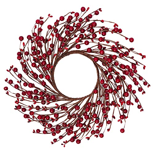 12 Inches Berry Wreath Pip Berries Wreath Winter Artificial Twig Wreaths for Festival Celebration Home Farmhouse Front Door Wall Window Home Office Decor Housewarming Gift (Red)