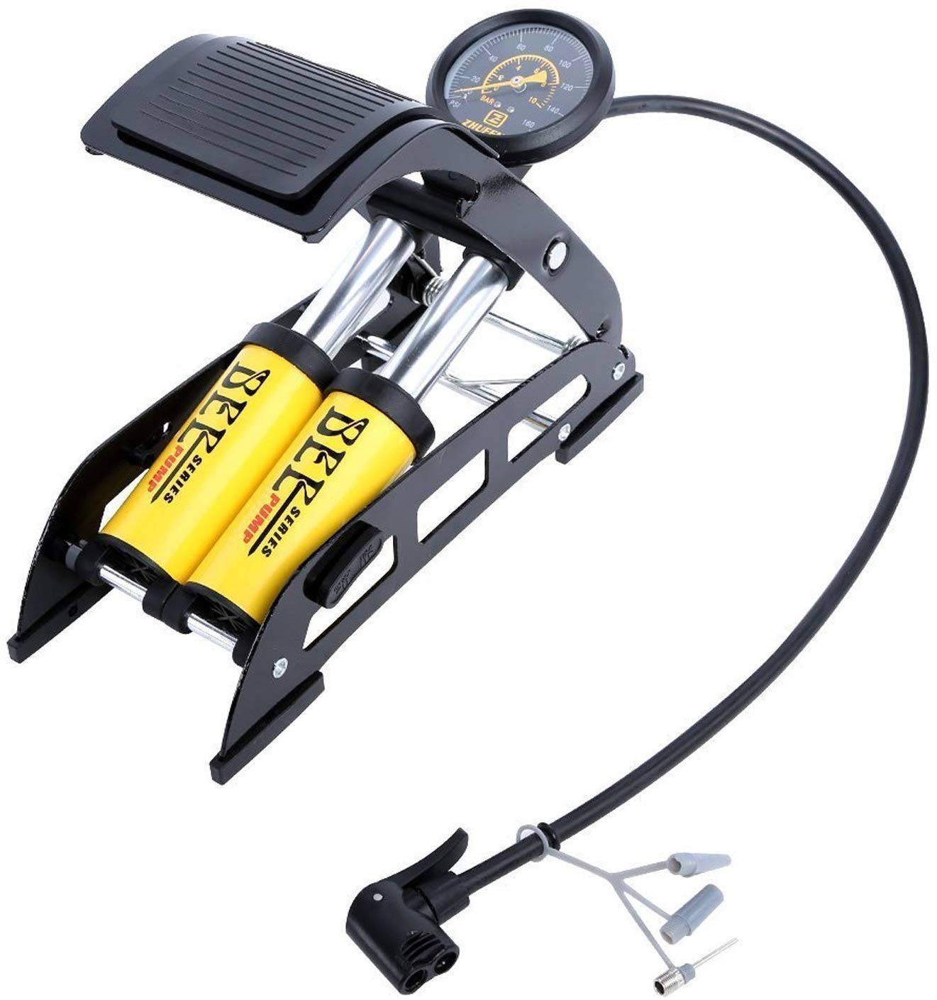 BIRMON Portable Aluminum Double Foot Air Pump 160 PSI High Pressure for Cycle, Bike, Car, Football etc. (Yellow Color - 1 Pcs.) (B08JHTHX2B) Amazon Price History, Amazon Price Tracker