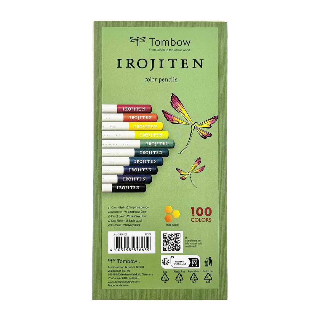 Tombow IROJITEN artist's coloured pencil set of 10, strong colours, wax-based lead for smooth colour gradients [CI-RV-10C]