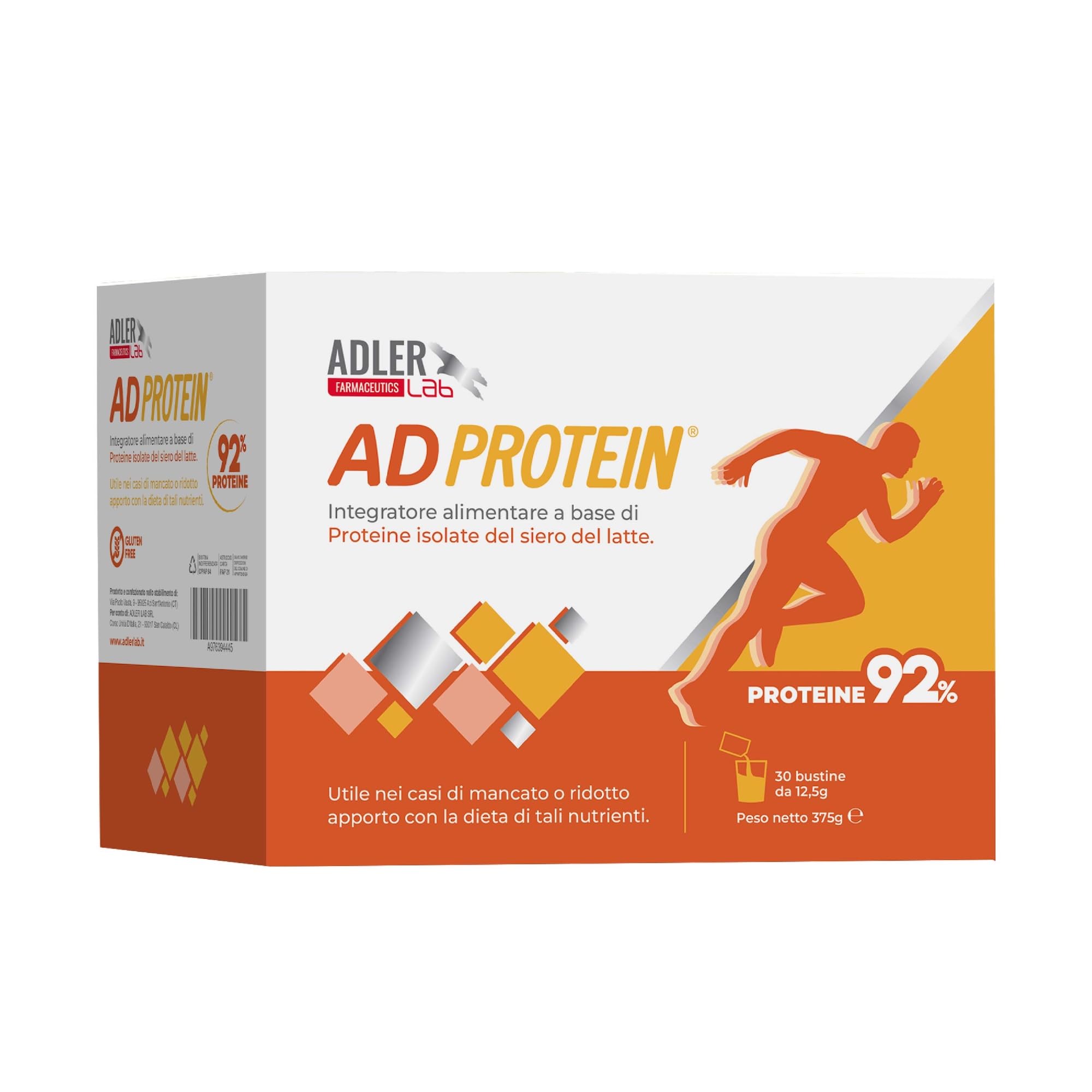 Adler Lab ADPROTEIN Integratore, 30 bustine con proteine isolate del siero del latte (92%). Rapido assorbimento, aminoacidi essenziali, basso lattosio (<1%), senza glutine. Per muscoli e recupero.