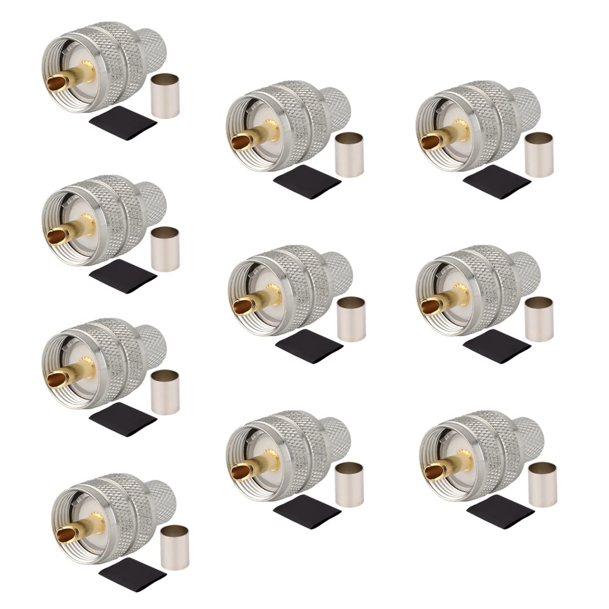 UHF PL-259 PL259 Male-Plug Crimp Connector Adapter Connector for LMR400 RG8 9913 Cable Compatiable with Ham Radio Pack of 10
