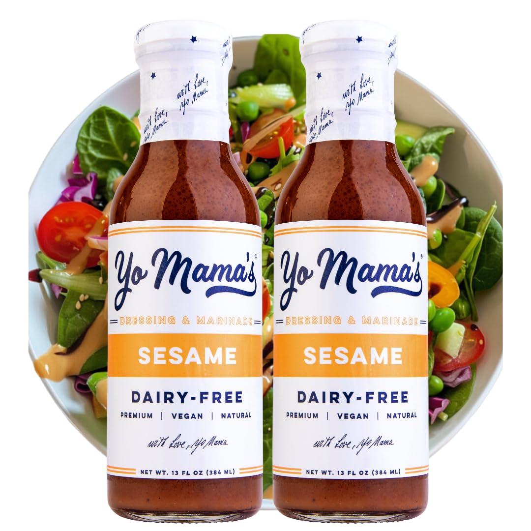 Yo Mama's Foods Gourmet Natural Asian Sesame Dressing and Marinade - Pack of (2) - Large Bottles, Low Carb, Low Sodium, Vegan, and made from Real non-GMO Tamari!