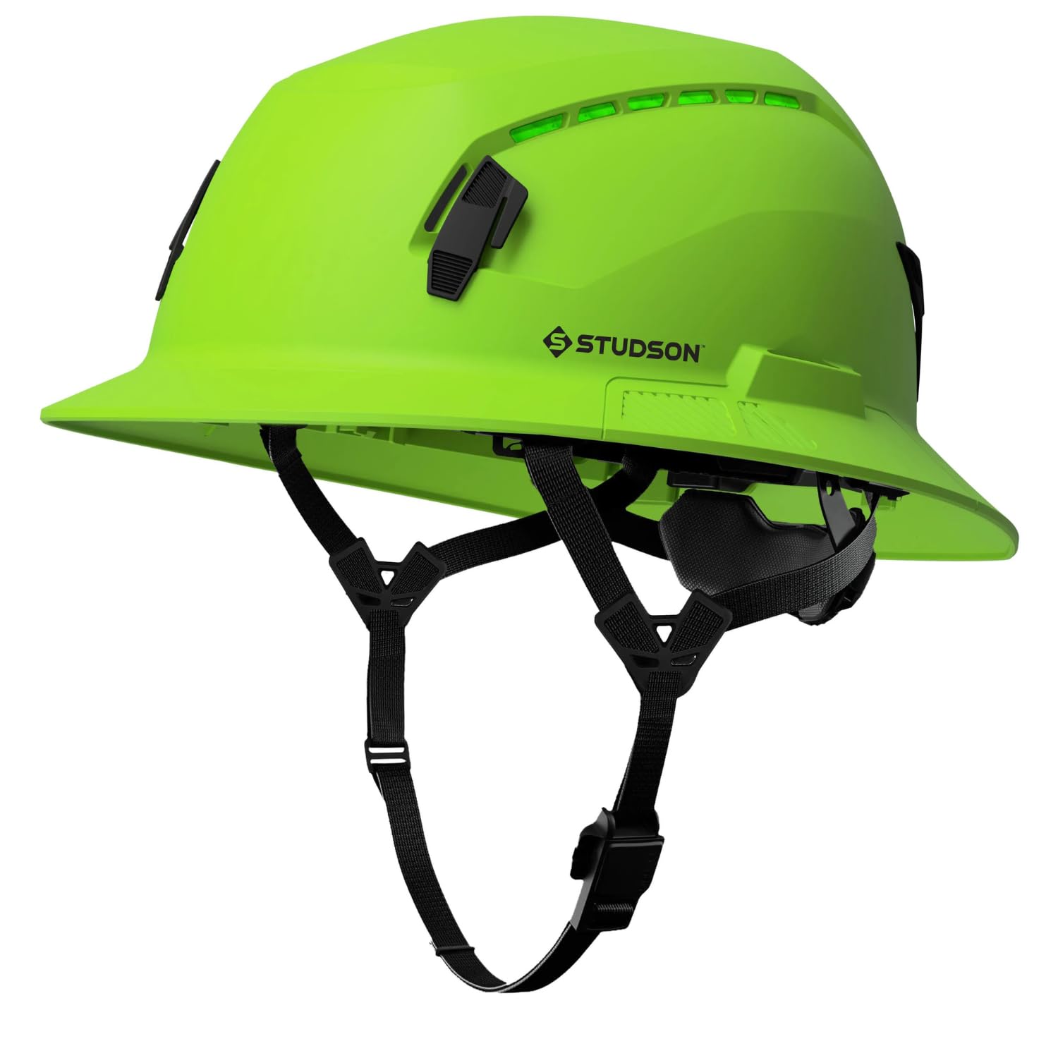 STUDSON SHK-1 Full Brim Safety Helmet: ANSI/ISEA Z89.1 Type II Compliant (R 2019), Lightweight and Breathable, NFC Emergency Contact Chip, One Size, Class C & E Protection (Vented, Green)