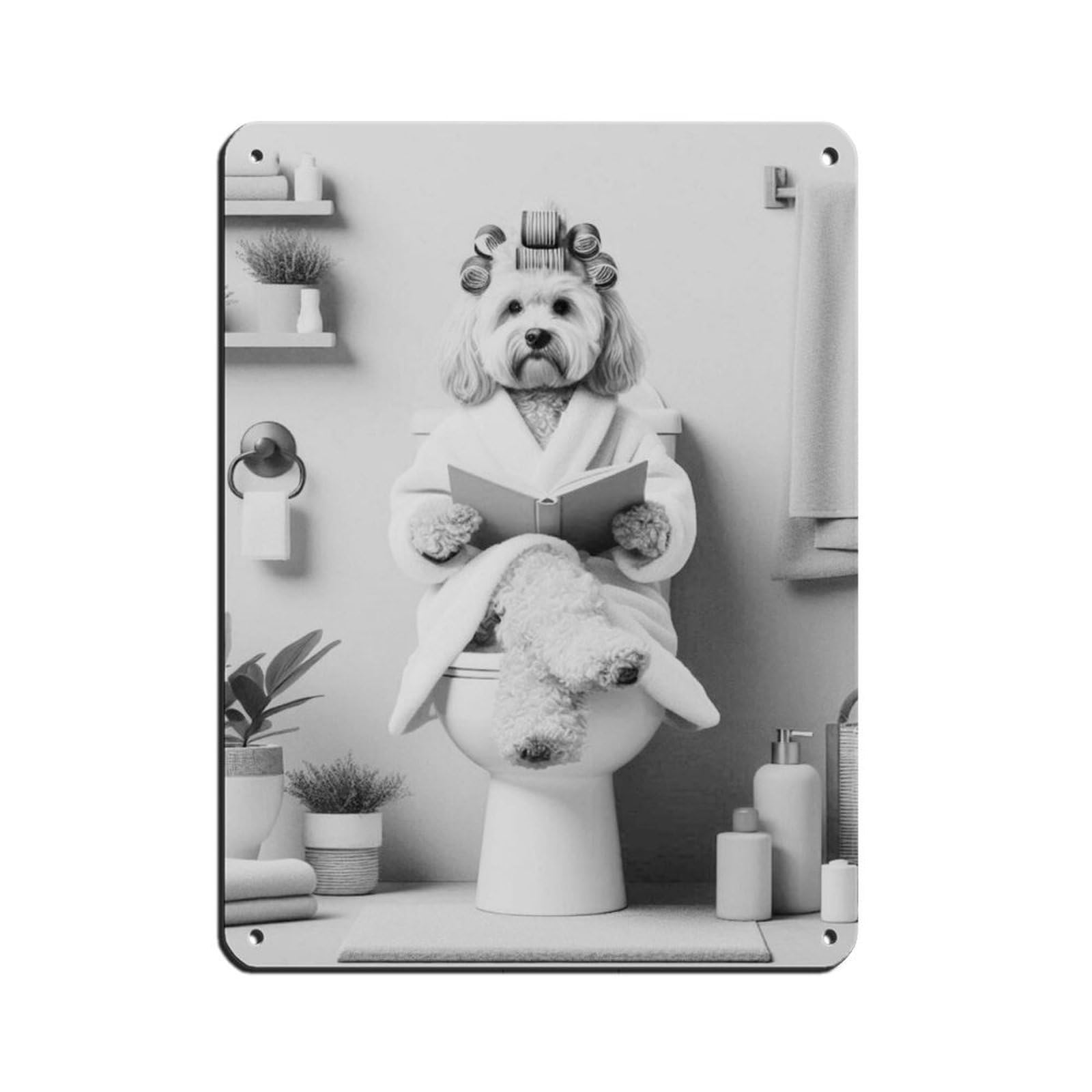 Cockapoo Dog in Bathroom Art Retro Poster Metal Tin Sign Chic Art Retro Iron Painting Bar People Cave Cafe Family Garage Poster Wall Decoration 12x16inch(30x40cm)