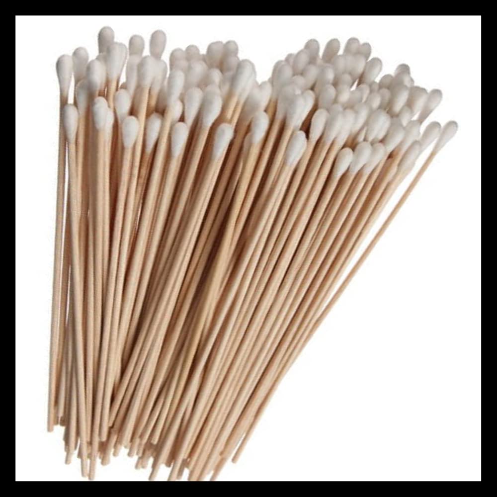 SET Cotton Buds, Cotton Swab, Cotton Tip Applicators, Q Tip – 6 inch (15 cm) long with Non-Sterile Wooden Handle, Plastic-Free – for Optics Cleaning, Camera Lens Cleaning, Make up Applicator, Make up Remover, Crafts, Keyboard – Printer Cleaner, etc. (100 pieces Packed in a bag)