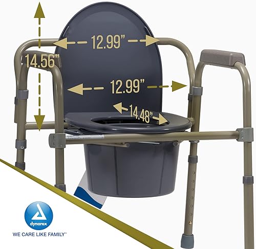 Miniatura 6 de Dynarex Cómoda plegable para mesita de noche, silla de inodoro portátil 3 en 1 para ancianos y discapacitados, diseñada para uso independiente, como