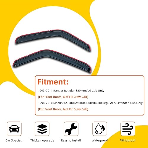 Miniatura 2 de 2 viseras de ventana de canal compatibles con Ford Ranger 1993-2011 1994-2010 Mazda B2300/B2500/B3000/B4000 de cabina regular y extendida para