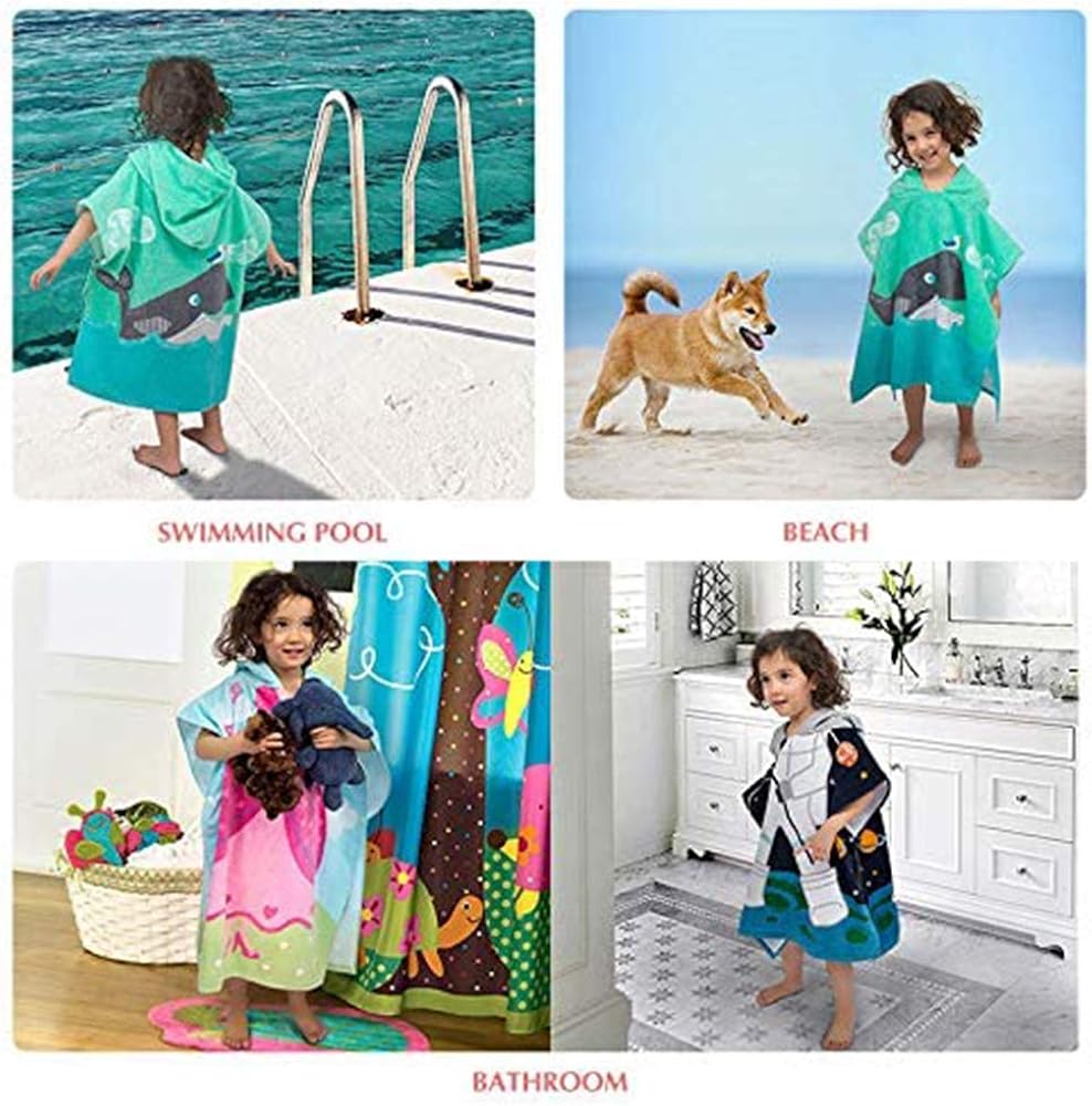 Treer Poncho Accappatoio per Bambini con Cappuccio, 3D Cartone