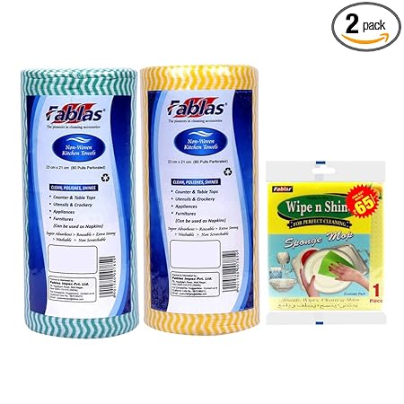 F A B L A S Kitchen Towel Roll Wipes for Cleaning | Pack of 2 Kitchen Rolls | Washable & Reusable Tissue Roll for Kitchen | Kitchen Cleaning Wipes | Kitchen Roll Reusable | 80 Wipes per roll | Total 160 Wipes