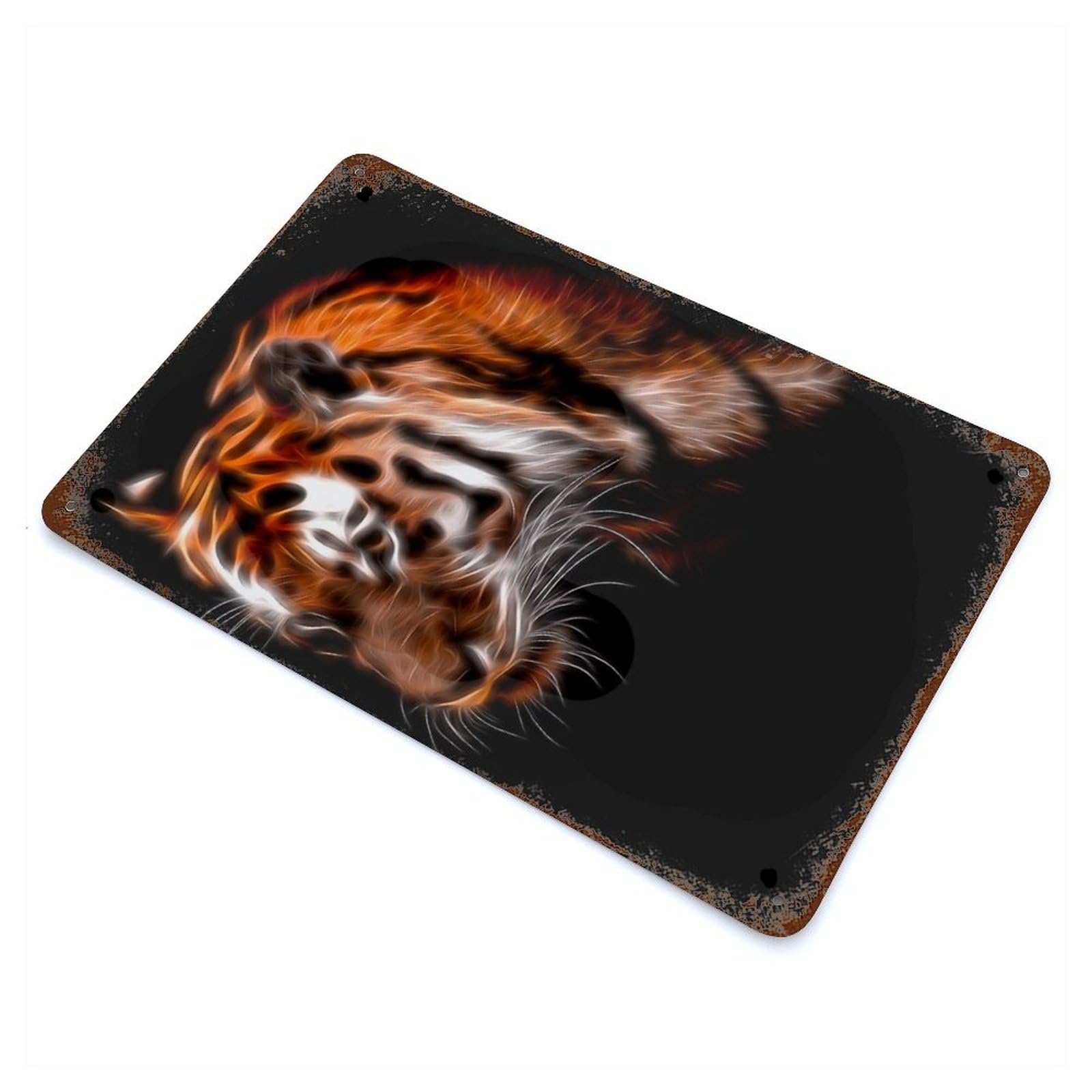 Tiger Fractal Distressed Metal Wall Sign 11.8"x7.9", Ideal for Cafe, Home Bar And Lounge Decor