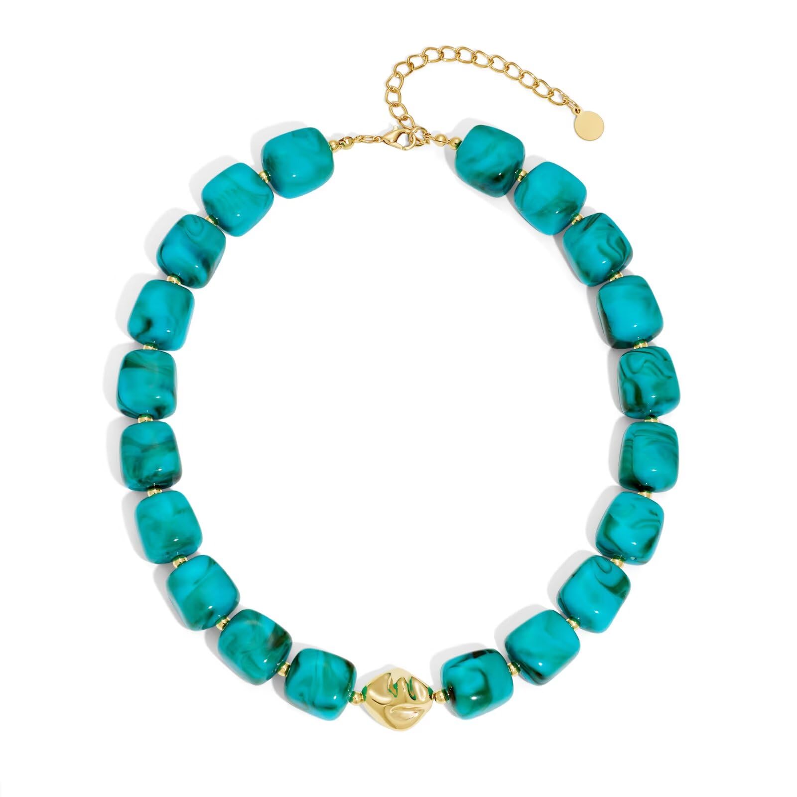 Colorful Chunky Necklaces for Women Multicolored Large Square Acrylic Beads Necklace Trendy Bold Statement Beaded Necklace Summer Vacation Choker Jewelry — view 16