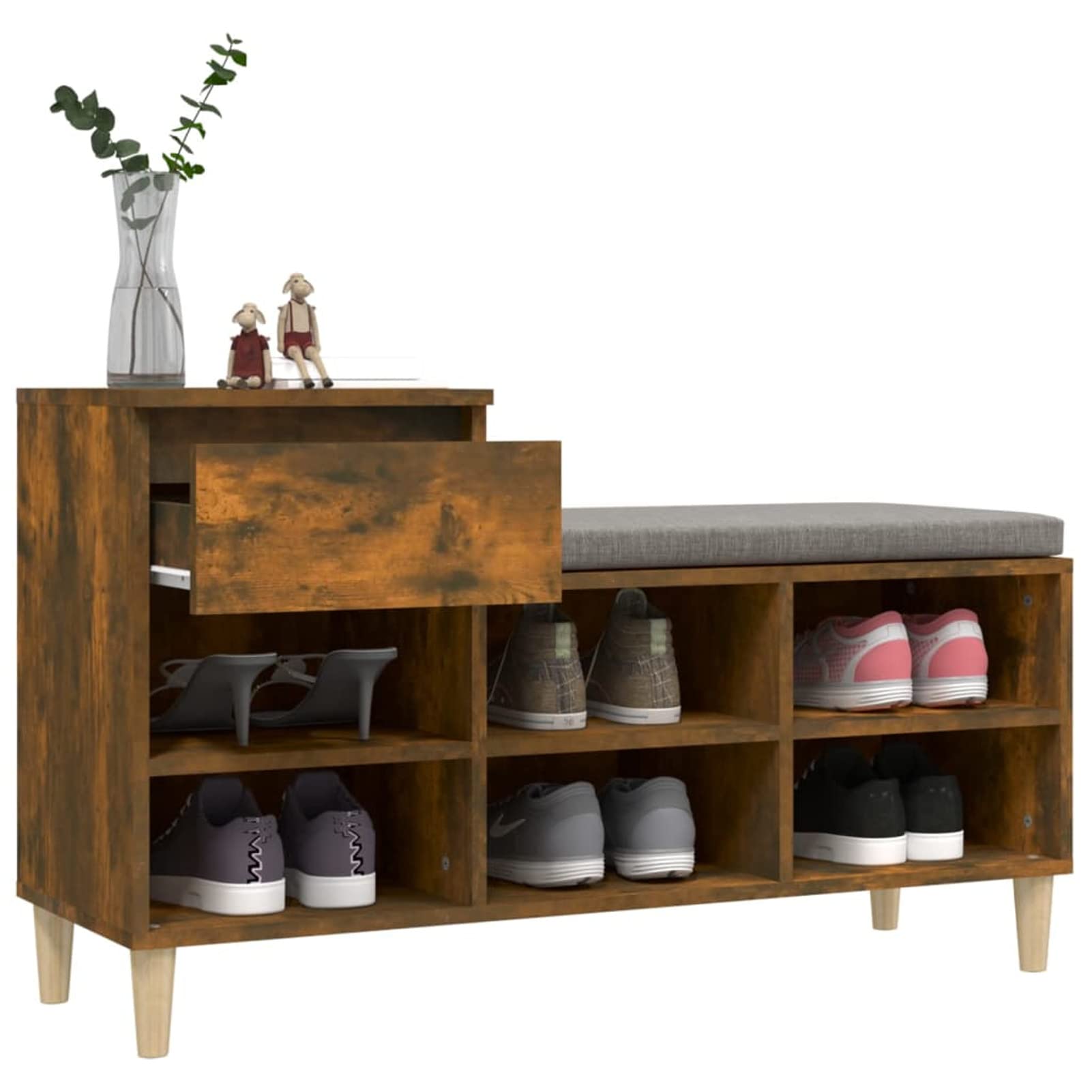 Homgoday Scarpiera Rovere Fumo 102x36x60 cm in Legno Multistrato, Arredo Mobili Scaffale Portascarpe Organizzatore per Scarpe Stoccaggio Salva Spazio per Corridoio