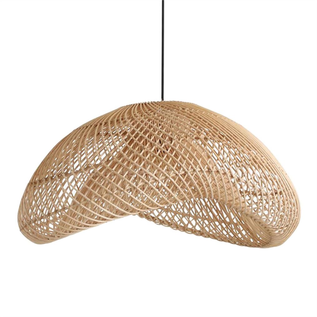 Geometryczny żyrandol z bambusa i rattanu 50 cm (19,7 cala), styl vintage, ręcznie robiony, w stylu japońskim, do jadalni, wyspy kuchennej, salonu lub sypialni (1 światło).