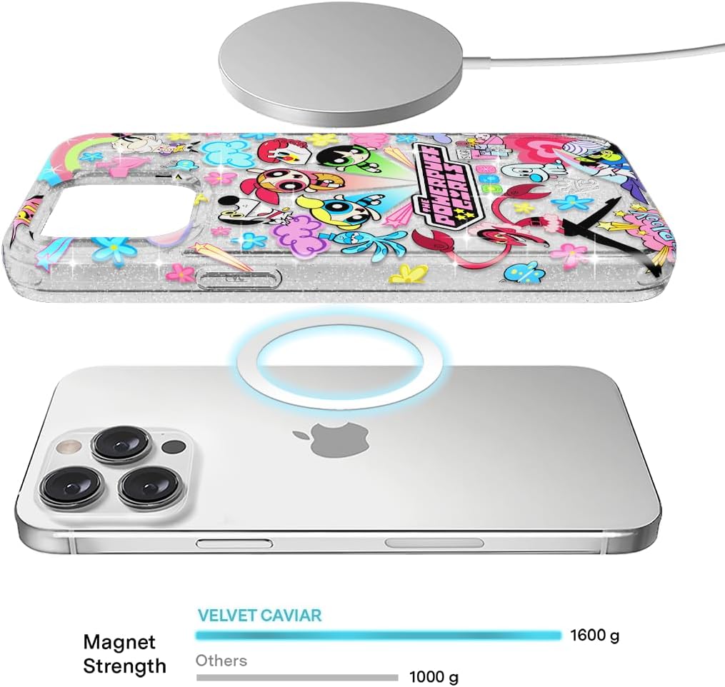 VELVET CAVIAR x The Powerpuff Girls for iPhone 14 Pro Max Case - Compatible with MagSafe [10 ft Drop Tested] - Girly Cute Phone Cover (Girl Power Glitter)