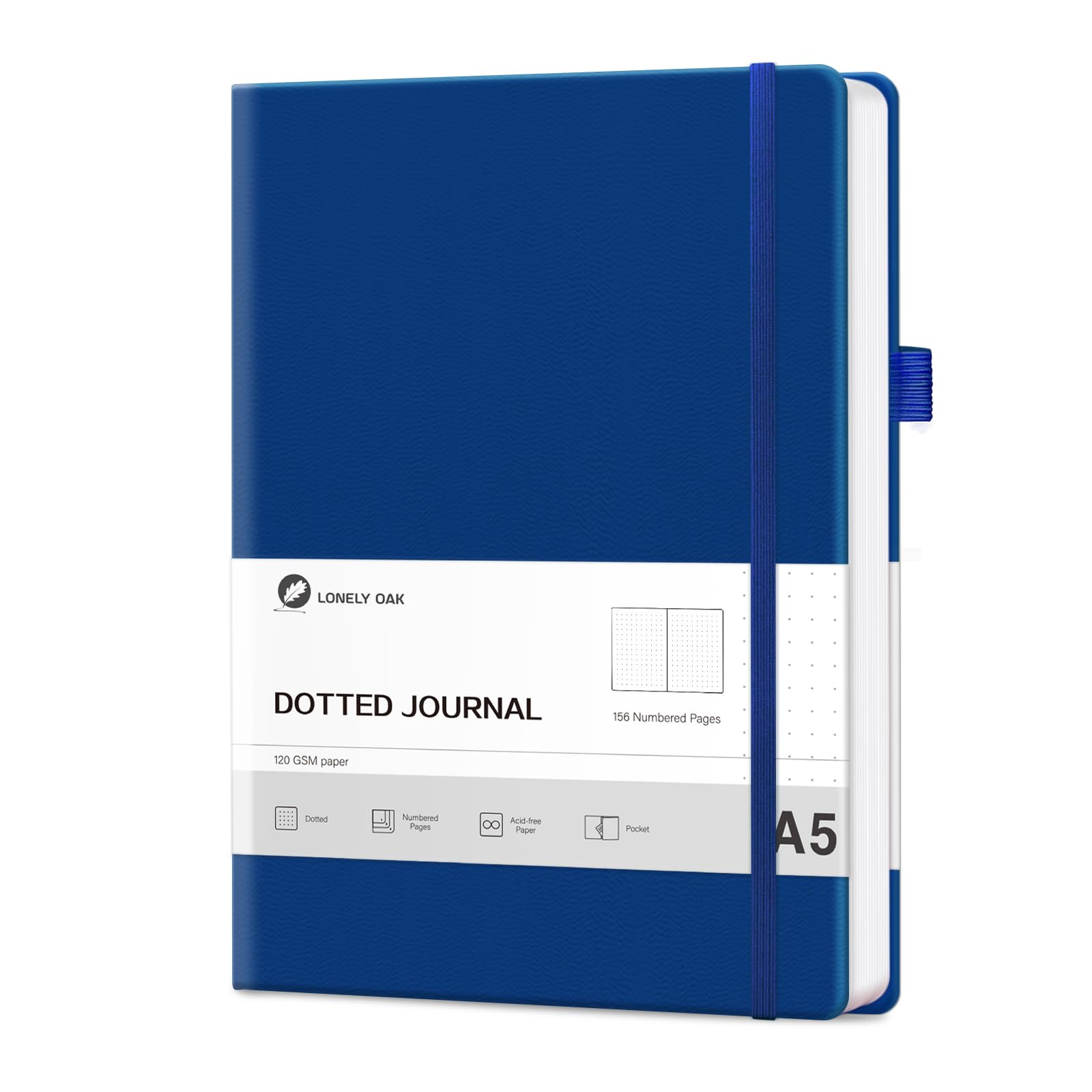 Lonely Oak Bullet Dotted Journal Notebook for Writing, A5 Hardcover Notebook for Women & Men, Travel Journal 120GSM Acid-Free Paper with Leather Hardcover(Blue)