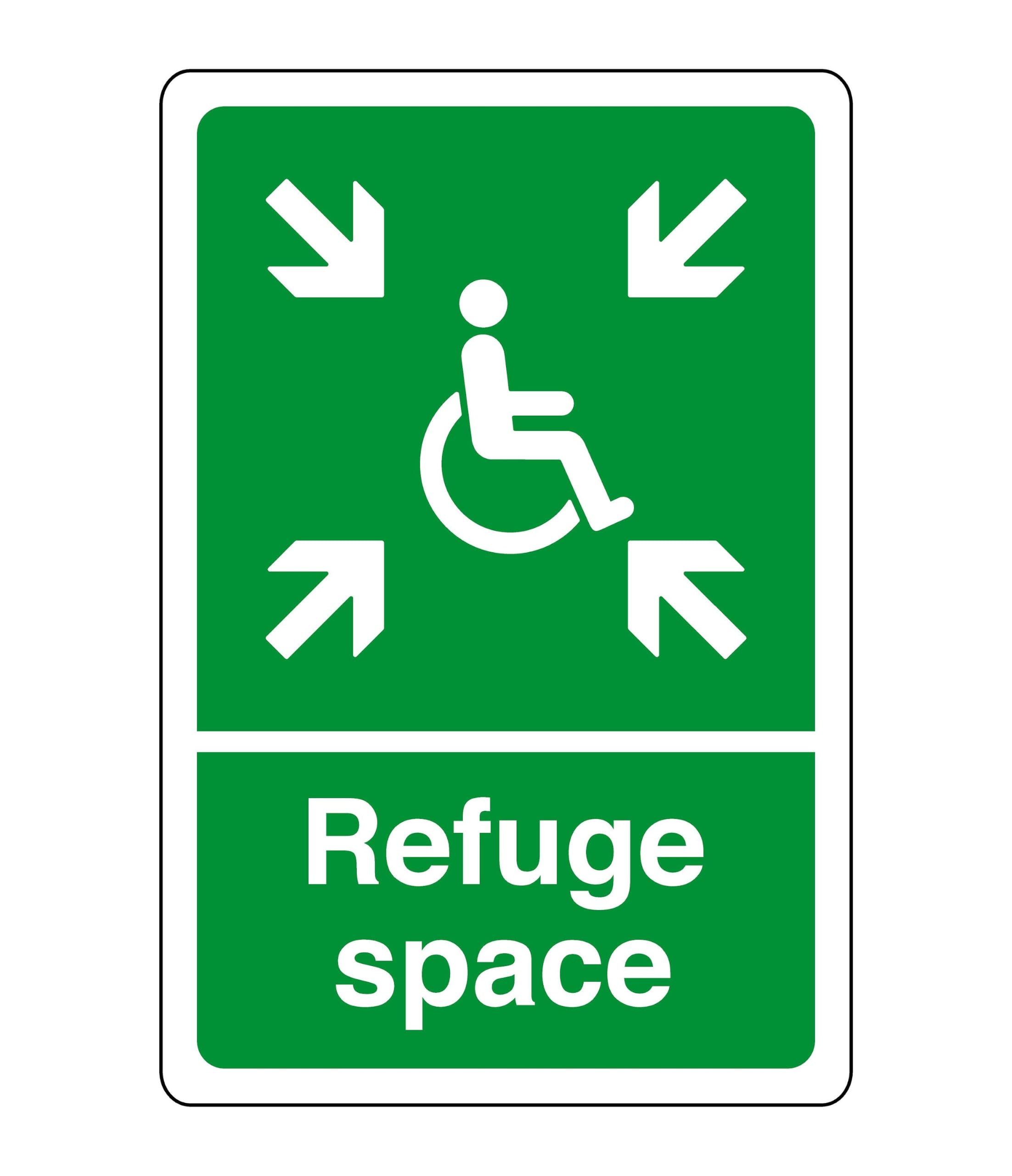 Safe refuge point location safety sign - 3mm Aluminium Dibond for indoor/outdoor usage (200mm x 150mm) 5m Viewing Distance.