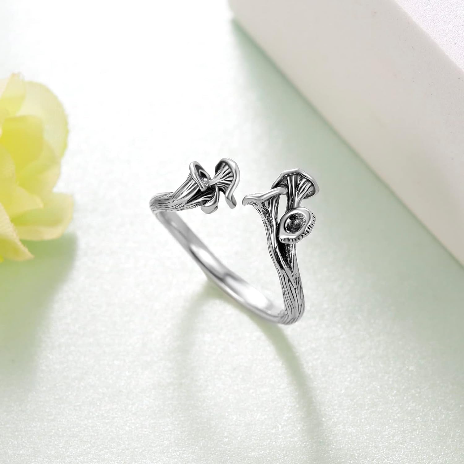 TYSO Chanterelle Mushroom Rings For Women Sterling Silver Vintage Cute Adjustable Open Wrap Ring Jewelry - Image 2