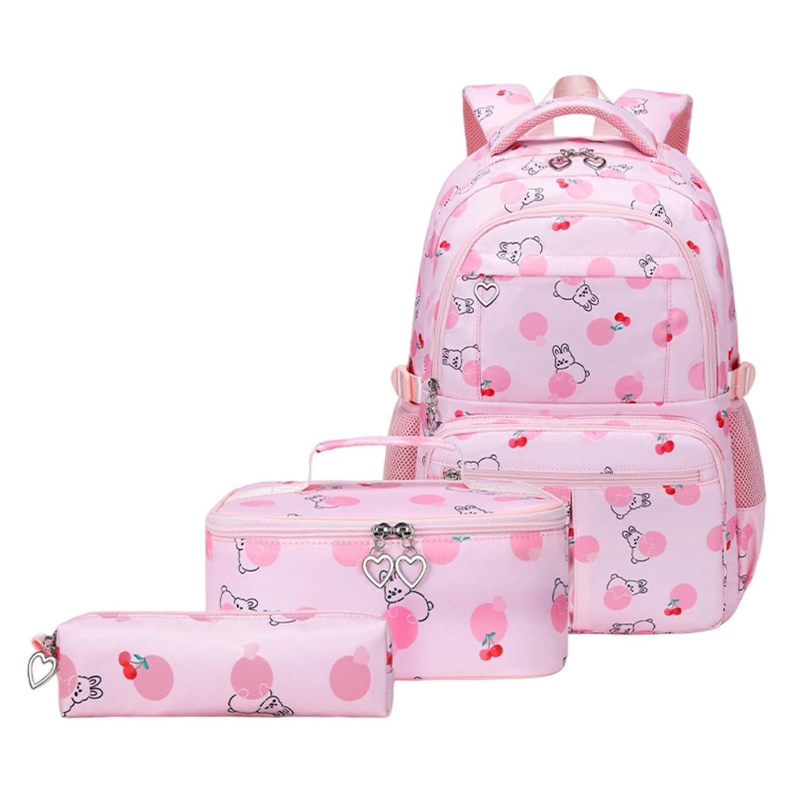 Juego de mochila escolar grande para niños con bolsa de almuerzo, estuche para lápices, 3 piezas, bonita mochila de conejo para niños, cómoda y duradera para estudiantes, rosa claro, Talla única