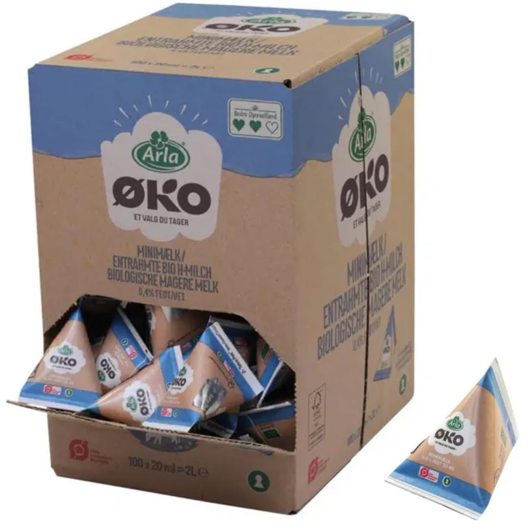 Arla Fettreduzierte H‑Milch 0,4 % – 100 × 20 ml Portionsbecher | Haltbare Milch im Einzelpack