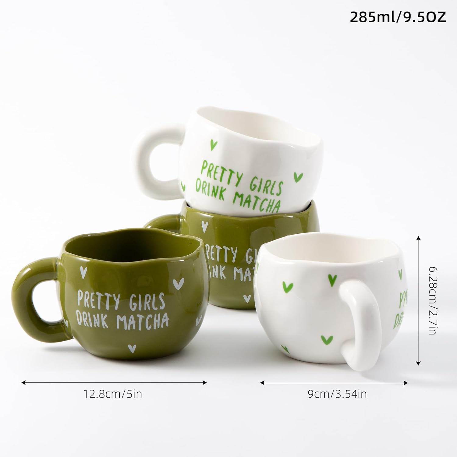4pcs Cute Ceramic Coffee Mug, 9.4OZ White Green Porcelain Tea Mugs, Ceramic Cup Sets for Matcha Lovers, Dishwasher & Microwave Safe, Unique Gift(Matcha) - Image 4