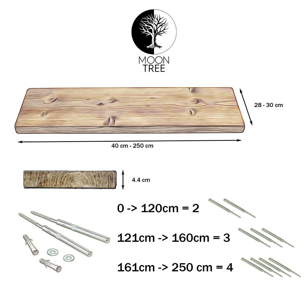 Nature Supplies Set van 4 zwevende planken van massief natuurlijk hout