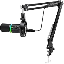 Gaming Microphone Kit for Streaming &amp; Podcast, Dynamic RGB PC Mic with USB/XLR Cable, Boom Arm Stand, Mute Button, Headphone Jack, Ideal for Vocals, Voice-Over &amp; Zoom Calls/Teams Meetings.