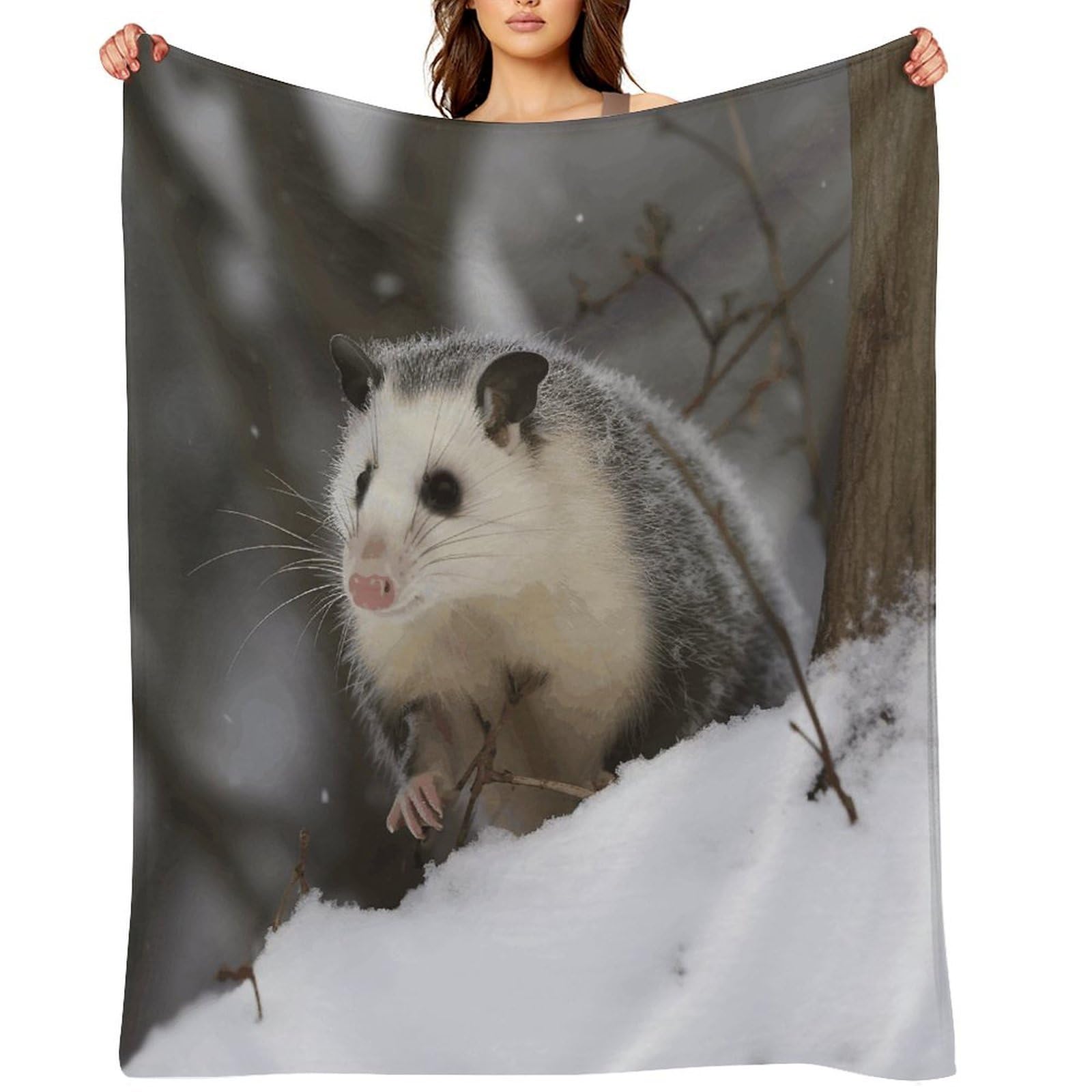 Opossum in Snow Blankets Large Luxury Flannel Throw Blanket Fashion Thick Blanket for Sofa&Bed Blankets Cozy Ultra-Soft Bath Towel for Men&Women 30"x40"