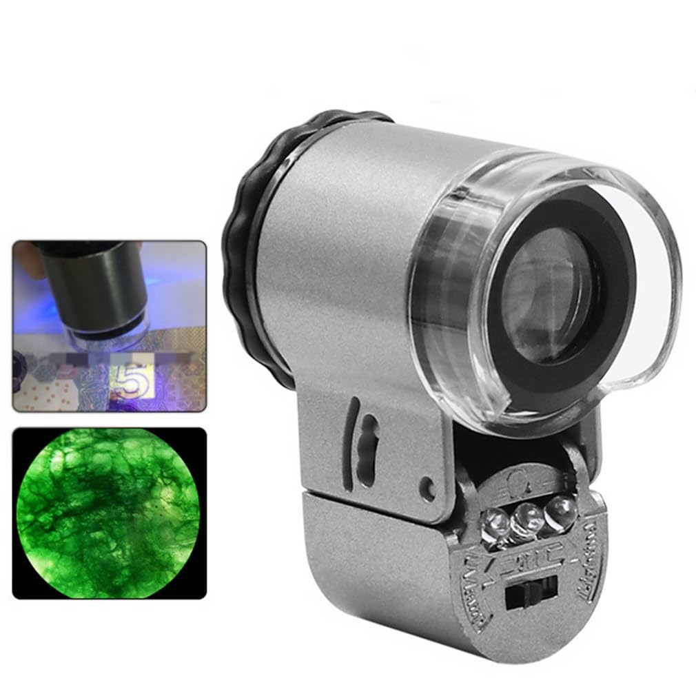 50-fache Taschen-Schmucklupe, Mini-Schmucklupe mit UV-LED-Licht, tragbare Augenlupe, Lupe, Münzlupe, Mikroskop, Handaugenglas für Schmuck, Diamantmarken, Münzsammlung