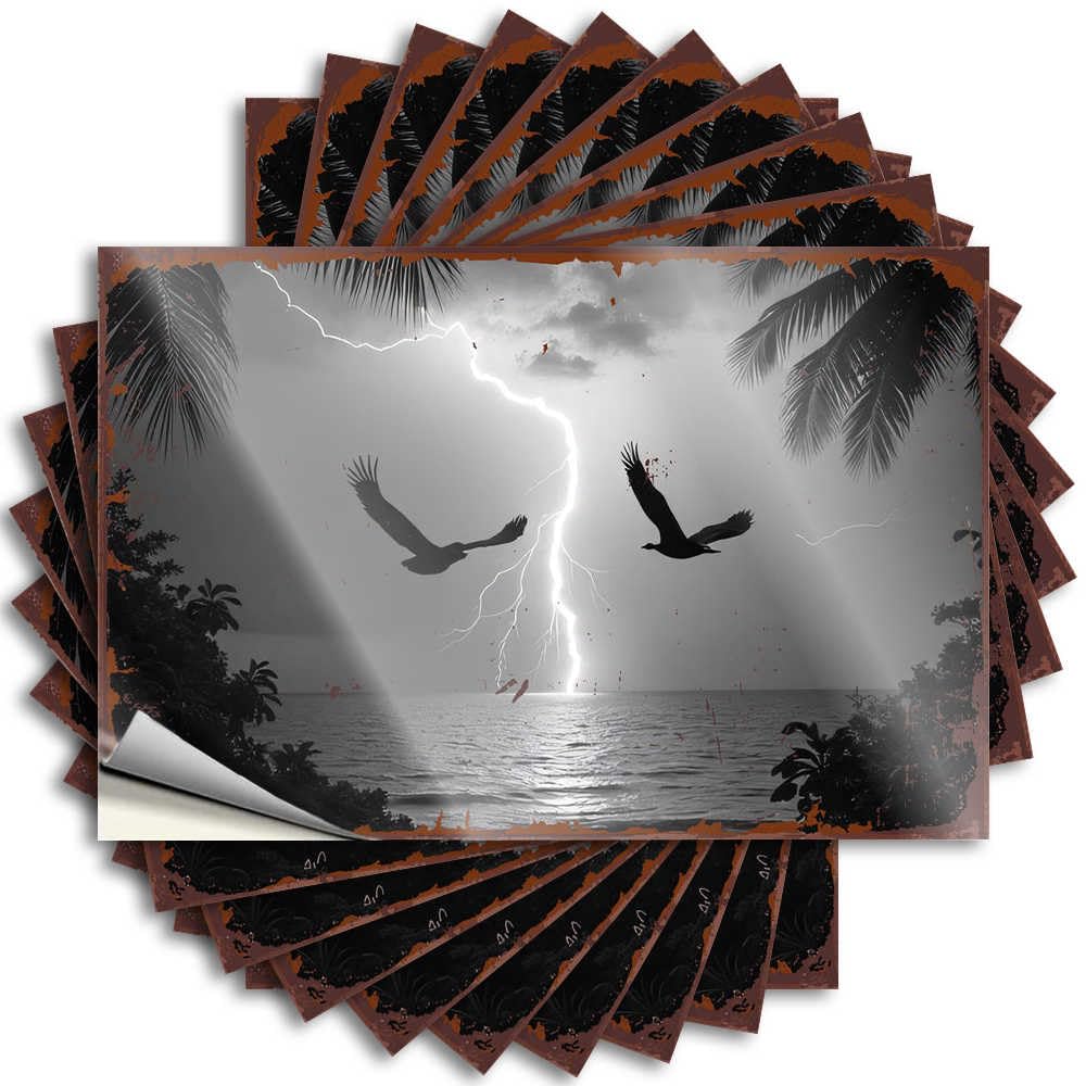 Silhouettes of Birds Amidst A Stormy Coastal Lightning Display Quote Sports | Summer Helmet Removable Decal Pack(12X18CM)