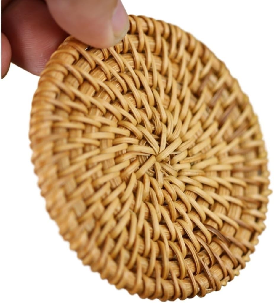 HBJWOV 6 Pieces Hand-Woven Rattan Coasters Tea Mats Zisha Pot Mats Heat Insulation Mat Set(16cm)