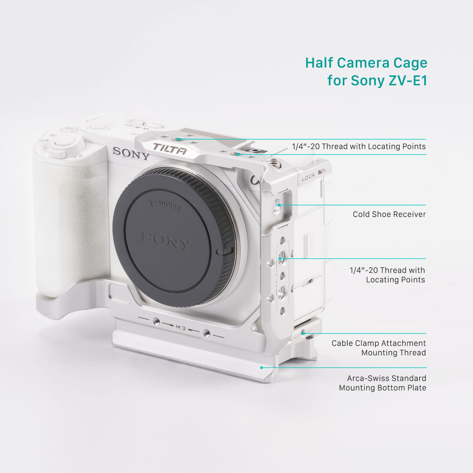 Tilta Gabbia per fotocamera Sony ZV-E1 | Cold Shoe, NATO Rail, M3 e 1/4" "-20 Thread | Migliora la funzionalità | Facile accesso a porte, pulsanti e batteria (nero, mezza gabbia) TA-T35-HCC-B