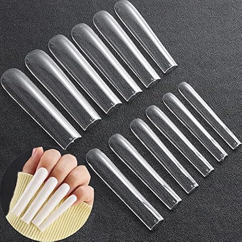 INENK 3XL Tapered Square Full Cover Nail Tips,360Pcs Clear XXXL Extra Long Straight Nail Tips for Acrylic & Press On nails, Manicure Tools Salon Home DIY (12 Sizes) Cover