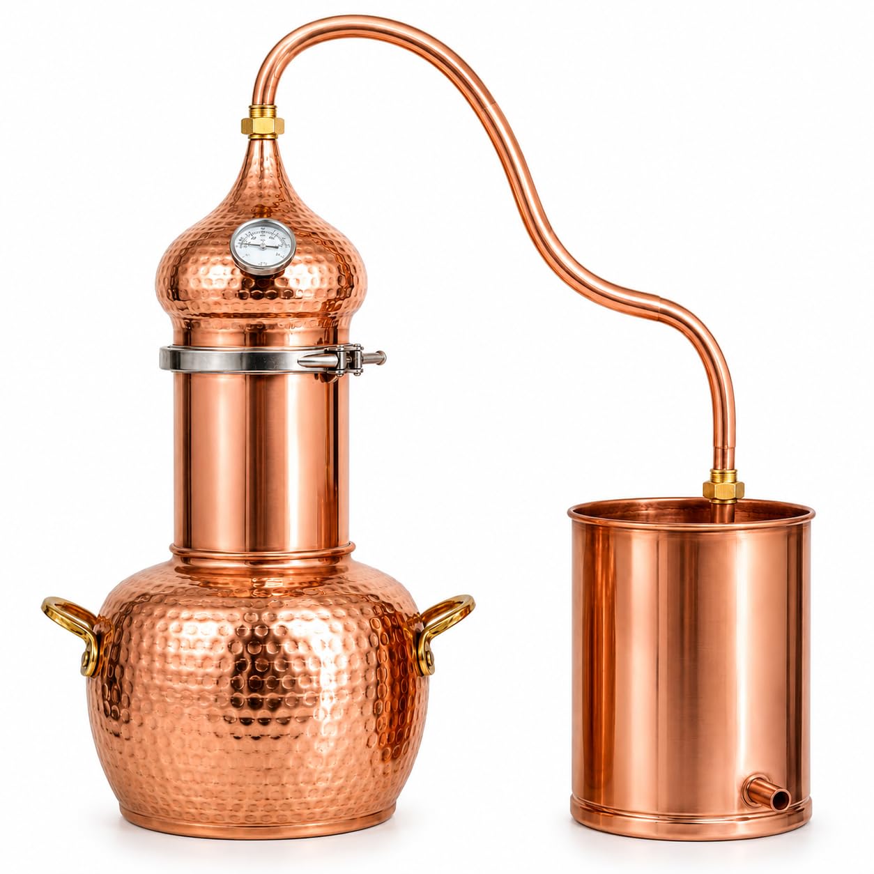 Kit de alambique de cobre de 2 litros con termómetro, equipo de destilación para whisky y aceites esenciales