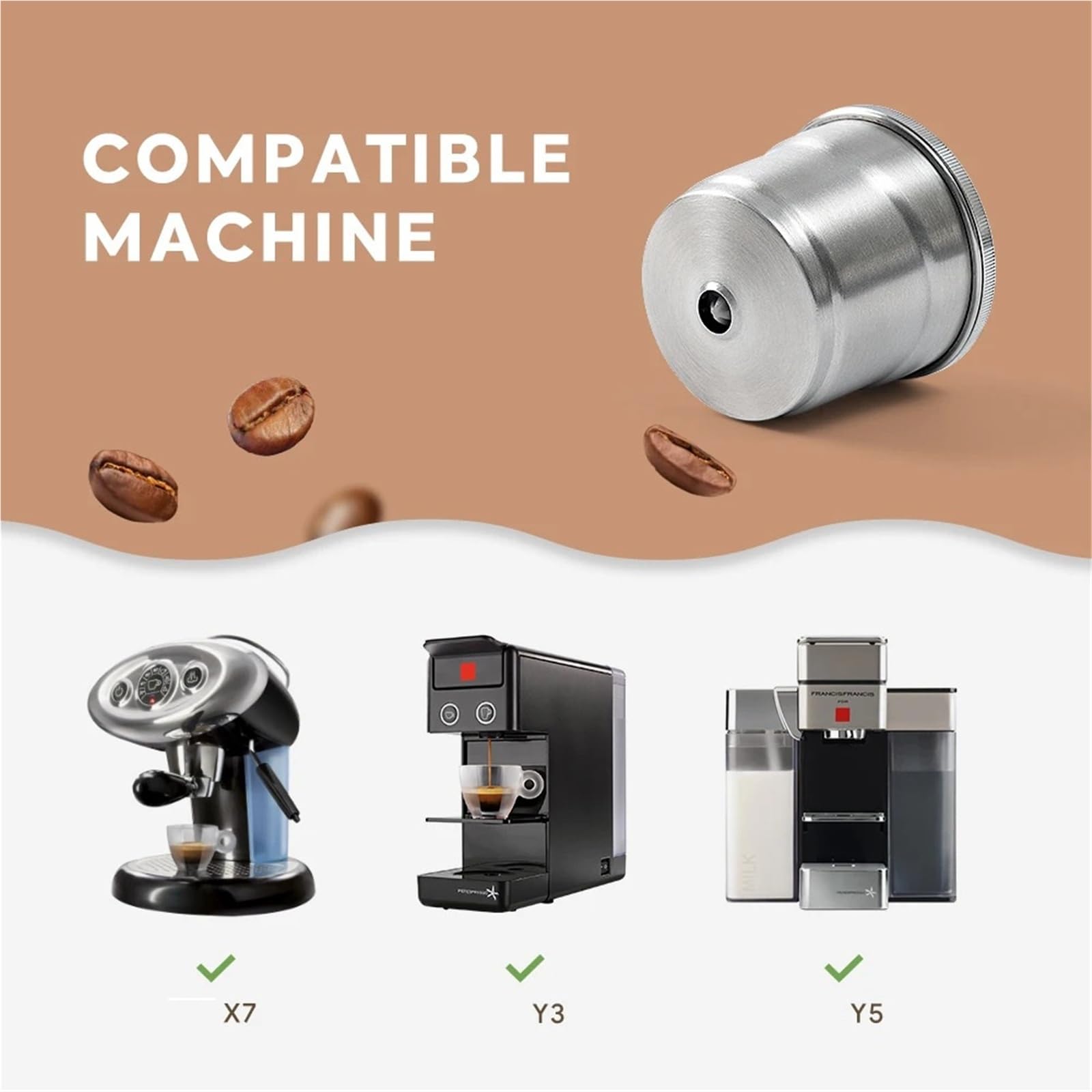Compatible con cápsulas de café reutilizables illy X7/Y3. | Cápsulas inoxidables recargables, compatibles con dos tamaños de máquina(2pod 1t)
