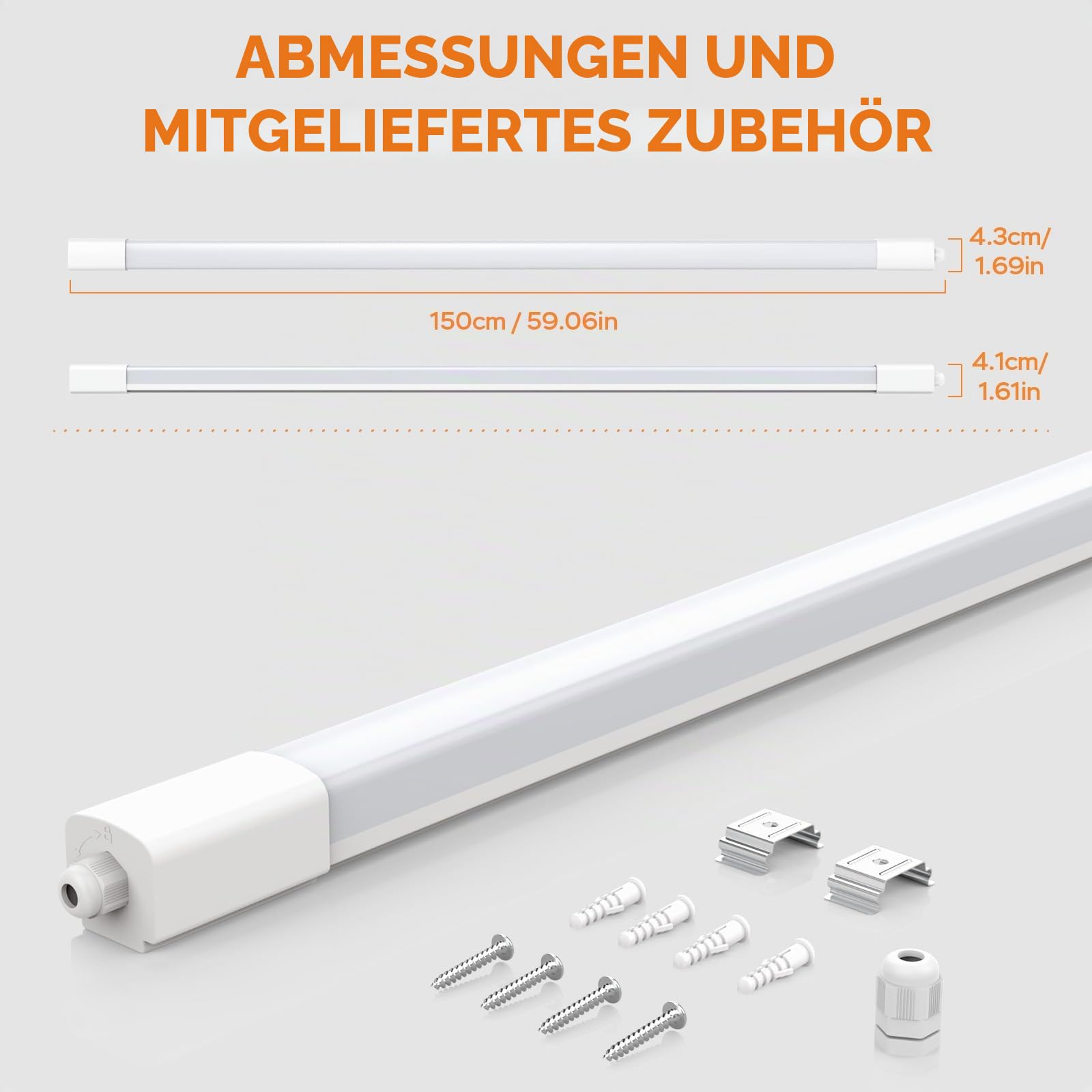 3pcs Led Feuchtraumleuchte 150CM, 45W 4500lumen Kaltlweiß 4000k, Wasserfest IP65 Einfache Montage Wannenleuchte Flach Led Deckenleuchte Werkstattlampe FüR Keller BüRo Garage