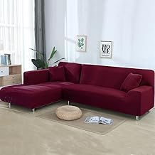 Universal Sectional 180 GSM Sofa Covers L - Shape Slipcover 2pcs Non-Slip Sticky Elastic Stretchable L-Type Chaise Slipcover Protector, Maroon Plain