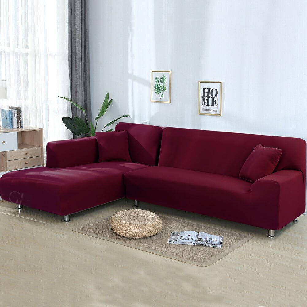 Gifts Island® Universal Sectional 180 GSM Sofa Covers L - Shape Slipcover 2pcs Non-Slip Sticky Elastic Stretchable L-Type Chaise Slipcover Protector, Maroon Plain (B0D9HFGJ7C) Amazon Price History, Amazon Price Tracker