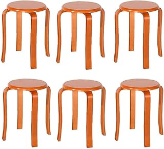 YCSD Taburete Redondo, Silla del Taburete Robusto, Pequeños Taburetes De Mesa Redonda De Madera Antiguos, Anti-Slip Bentwood Stool Apilar, Pack-6 (Color : Honey Color)