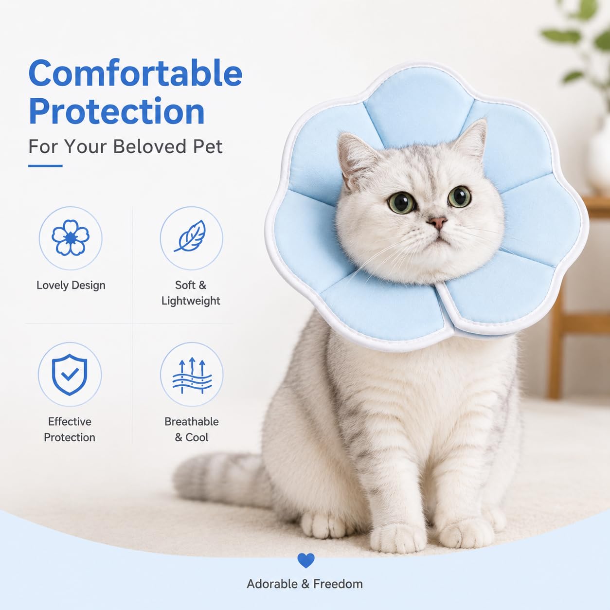 Avont エリザベスカラー 犬用 猫用 ソフト 軽量 手術後 傷口保護 舐め防止 引っ搔き防止 （ブルー）