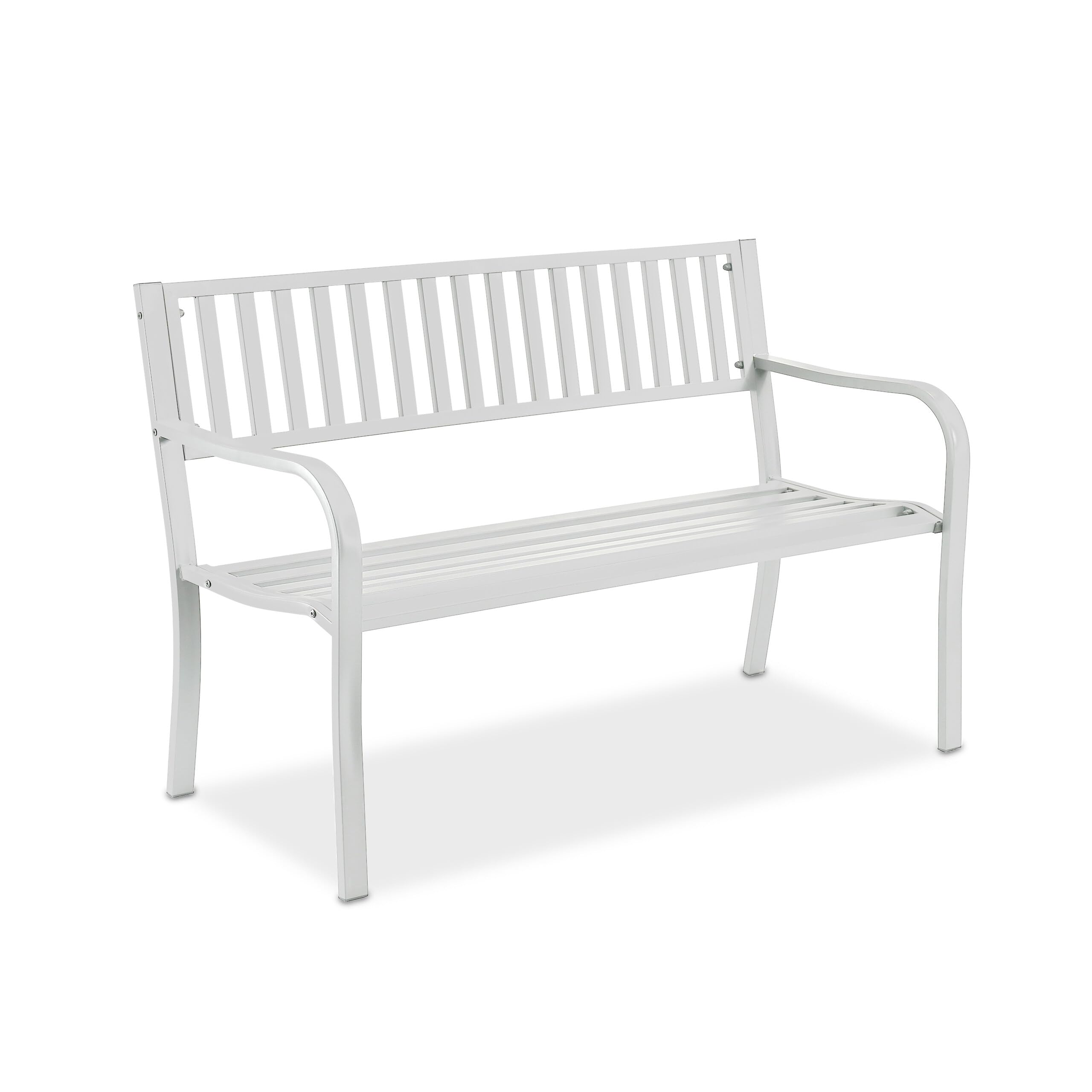 Relaxdays Banc de Jardin 2 Places en Acier, terrasse, Balcon, Blanc, 82 x 127,5 x 59,5 cm