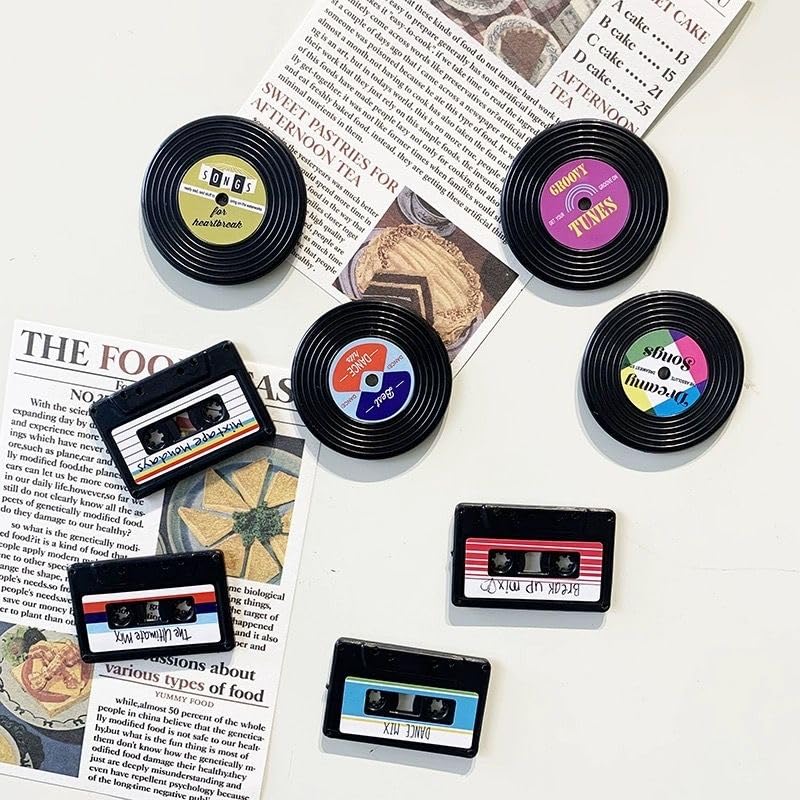 Set 8 imanes decorativos retro vinilo y cassette miniatura 7