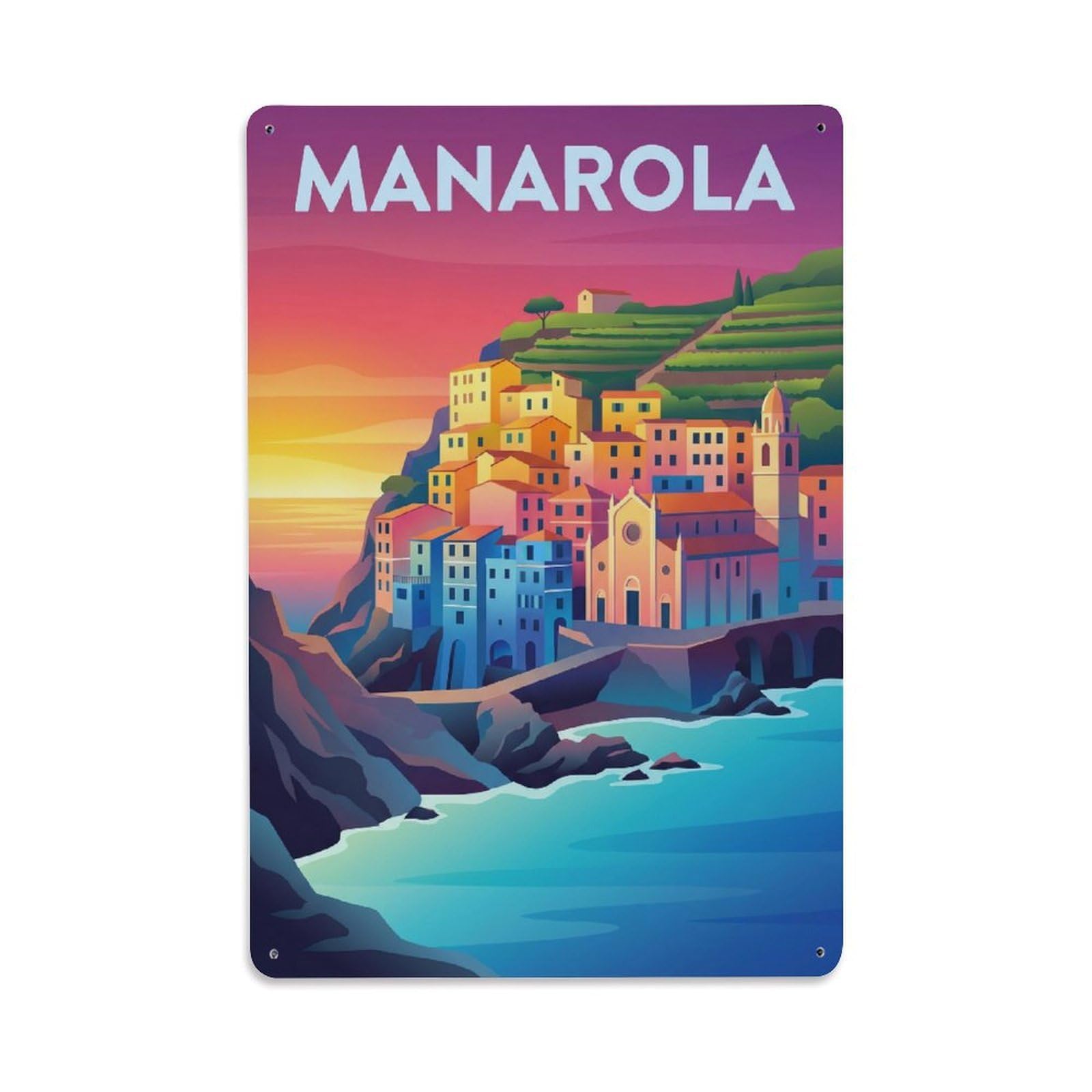 Huiyhb 8X12inch(20X30cm) Vintage Travel Manarola Italy Ombre Metal Tin Sign