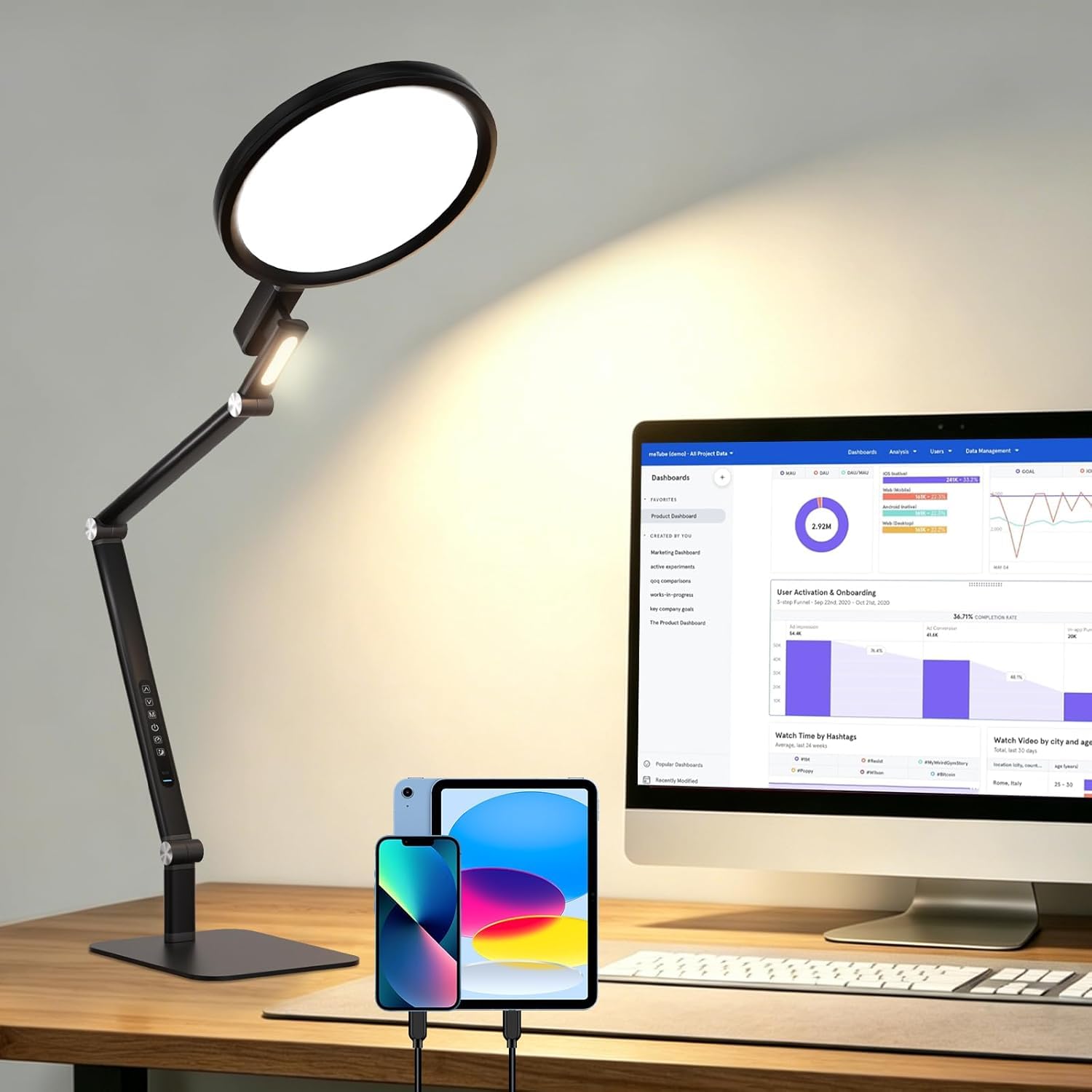 Schreibtischlampe Led Dimmbar, 5 Farben und 5 Helligkeitsstufen | Tischlampe mit USB-Ladeanschluss Touch-Steuerung für Kinder, Schlafzimmer, Lektüre, Büros