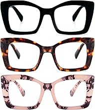KoKoBin Oprah Occhiali da lettura quadrati da donna Oversized con cerniere a molla per computer (Nero/Marrone Leopardo/Rosa Leopardo, 1.5, Diottria)