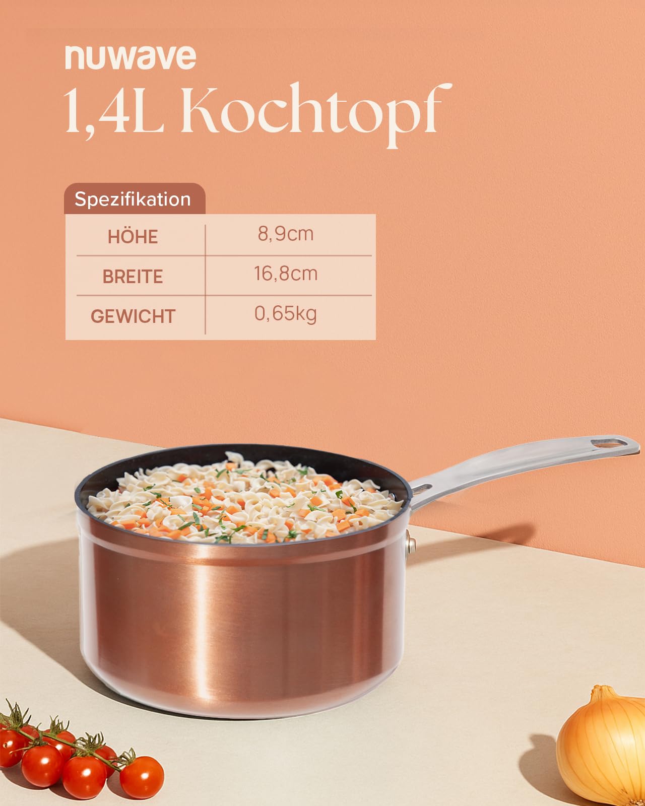 Nuwave 1,4L Duralon Keramik Antihaft-Kochtopf in Kupfer, PFAS-frei