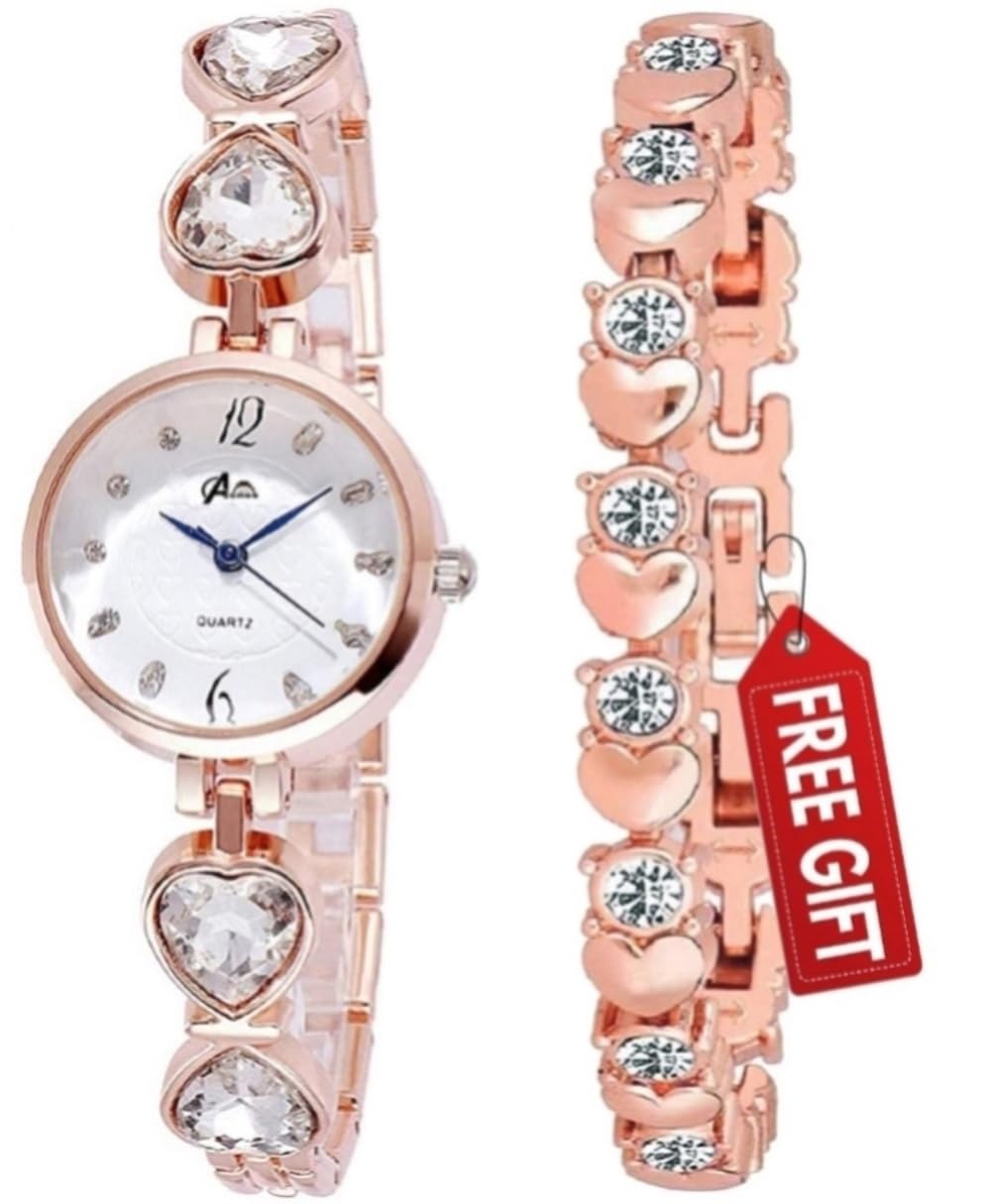 Acnos Stainless Steel Premium Petal Stone White Dial Diamond Rosegold Bengle With Rosegold Bracelet & Analogue Watch! For Girls And Women Pack Of - 2, Silver Band (B08W8B9H5K) Amazon Price History, Amazon Price Tracker