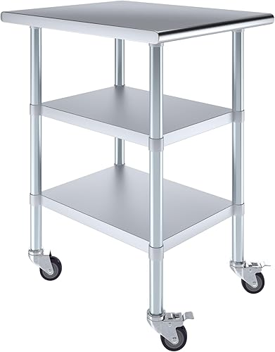 Miniatura 34 de AmGood Mesa de trabajo de acero inoxidable con 2 estantes y ruedas Mesa de trabajo de metal con ruedas