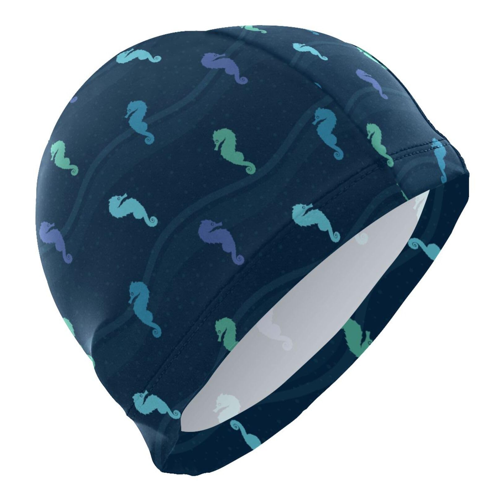 Dallonan Swimming Cap Unisex Adult Swim Cap Women Men Seamless Seahorse Pattern Polyester