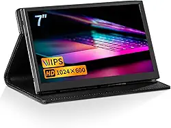 CUQI Mini monitor de 7 polegadas, IPS 1024 × 600 HDMI monitor portátil com suporte de couro para Raspberry Pi 5/4, laptop, PC, Switch, Xbox, PS4