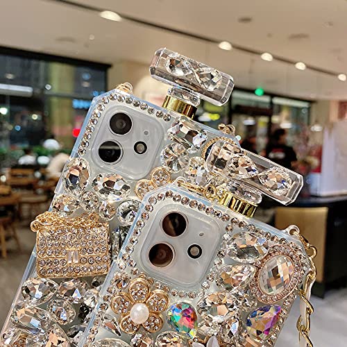Victorlan Victor For Iphone 11 6.1 Inch Bling Glitter Case, Women 3D Luxury Sparkle Diamond Rhinestone, Shiny Perfume Bottle Style Handmade Clear Cover Case For Iphone 11 6.1 With Lanyard (Pumpkin) #TOP1